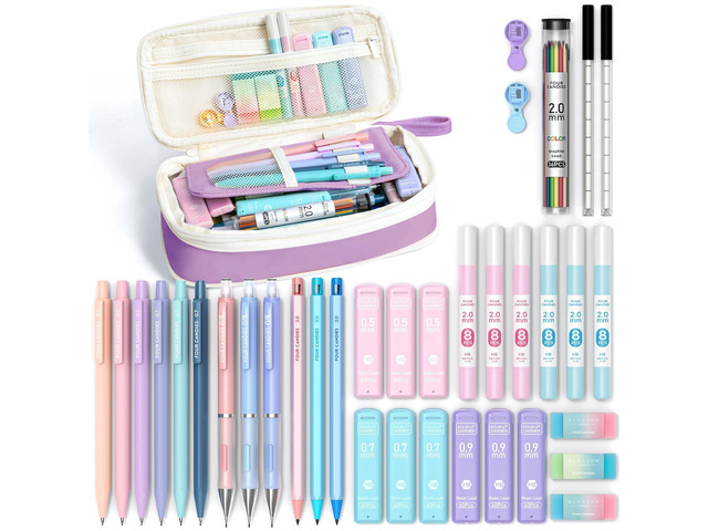 36PCS Mechanical Pencil Set with 624 Lead Refills (Purple) 0.5mm - 2.0mm Mechanical Pencils, Aesthetic School Supplies for Writing, Drawing,...