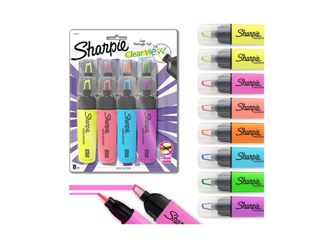 Clear View Highlighters, See-Through Chisel Tip, Fluorescent Assorted Colors, 8 Count