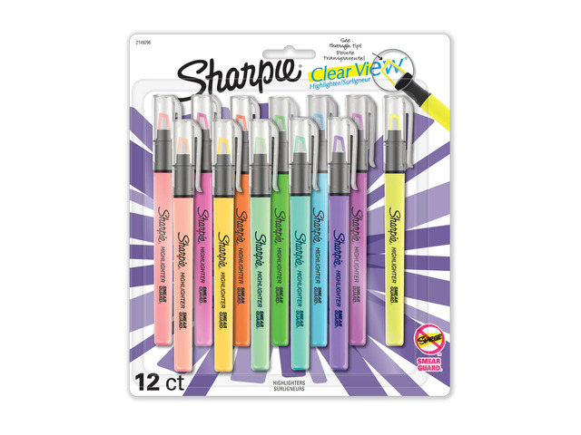 Clear View Highlighters, With See-Through Chisel Tip, Assorted Colors, 12 Count - School, Teacher, Office Supplies