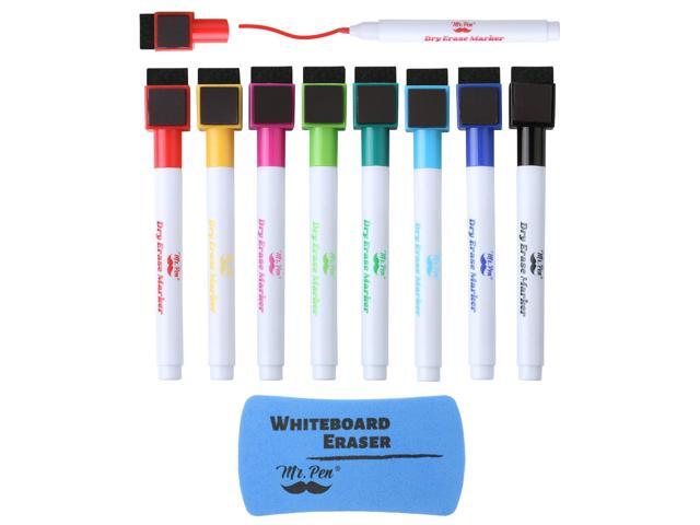 Pack with Whiteboard Eraser Colorful, Fine Tip Markers with Built-In Magnet & Eraser, Low Odor, Quick Dry, for Whiteboards, Office, School & Home