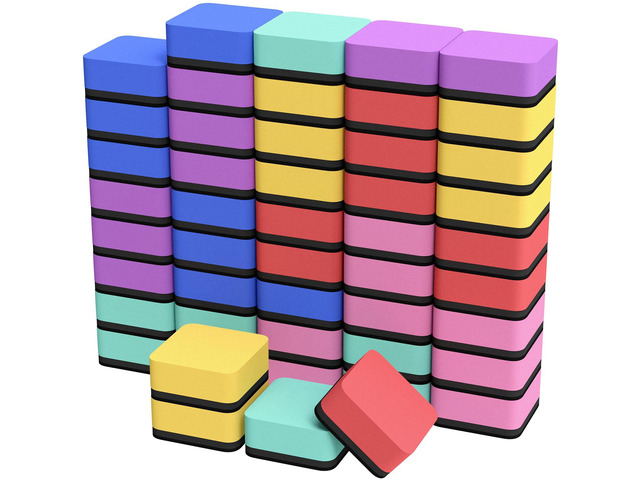 Dry Erase Erasers, 48 Pack Magnetic Whiteboard Erasers, 6 Colors Mini Whiteboard Cleaning Pads with Strong Magnetic Backing, 2' x 2' for Classroom,...