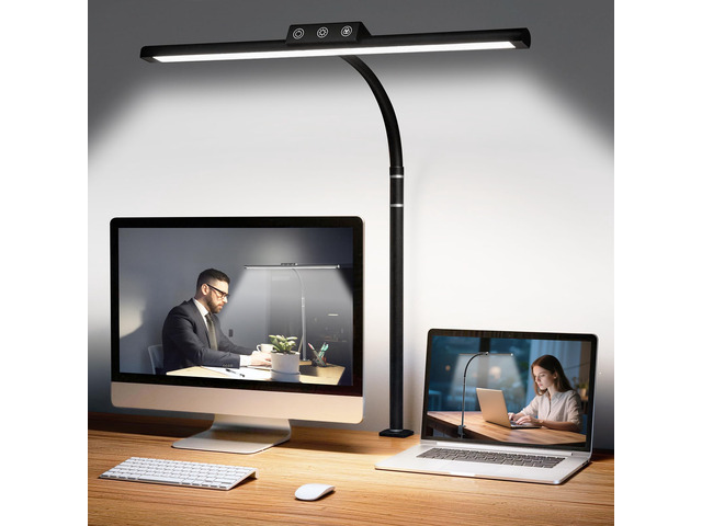 LED Desk Lamp for Home Office, Flexible Gooseneck Desk Lamp with Clamp 5 Color Touch Control Stepless Dimming Adjustable Eye-Caring Desk Light with...