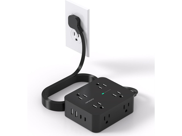 Power Strip Surge Protector, 5Ft Flat Extension Cord with Multiple Outlets Ultra Thin Flat Plug, 8 Widely Outlet Extender 4 USB Ports(2 USB C),...