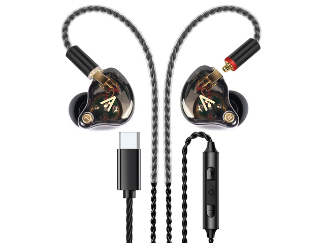 Audiovance Vibes 202MC USB-C HiFi Wired Earbuds, Type-C Headphones with Mic Clear Sound, Deep Bass, Noise-Isolating Ear Buds, Silver-Plated Cord,...