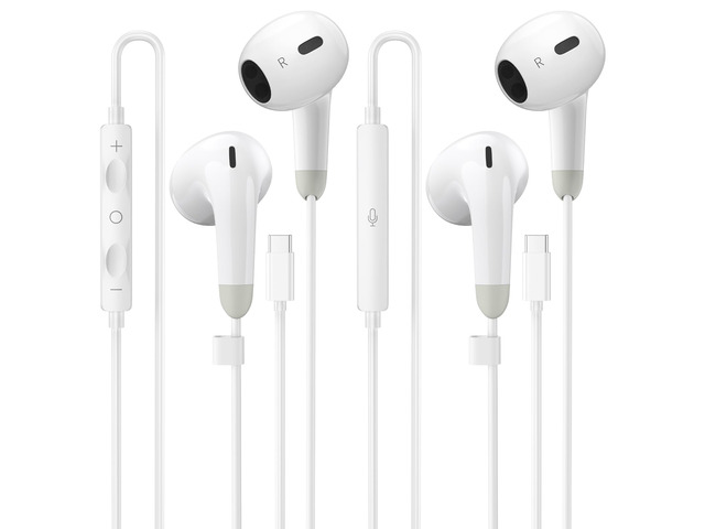 USB C Headphones, 2 Pack Wired Earbuds, Type C Headphones with Microphone Noise-isolating earphones with remote controls, compatible with iPhone...