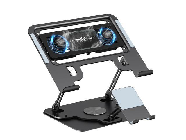 Laptop Cooling Pad with Detachable Fan & Cooler, 2-in-1 Laptop & Phone Stand, Adjustable Angle, 360° Rotatable Base, Carbon Steel, Ultra-Quiet &...