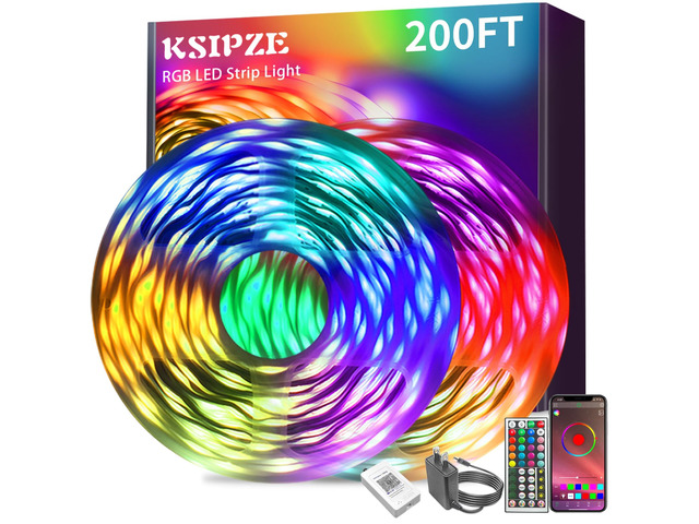 200ft (2 Rolls of 100 ft) Led Strip Lights RGB Music Sync Color Changing Bluetooth Led Lights with Smart App Control Remote Led Lights for Bedroom...