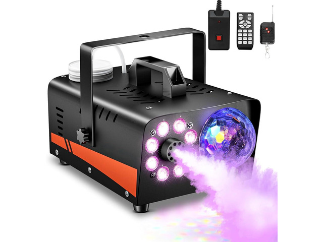 Fog Machine, Smoke Machine with Disco Ball Lights, 800W and 4500CFM with 13-Color LED Effects, Wired And Wireless Remote Controls, Ideal for...
