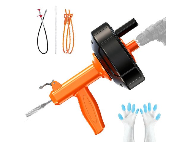 Drain Snake, Auto Feed Plumbing Snake with Drill Adaptor, 25 Feet Drain Auger Tool Set Included Drain Clog Remover, Hair Clog Remover Cleaning...