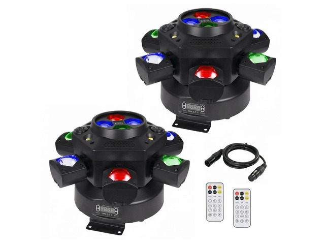 2Pack Moving Head DJ Lights 150W RGBW, 6-Arm Party Stage Light with Remote 150W RGBW 6-arm beams, DMX-512 & sound-activated, quiet motor, sharp...