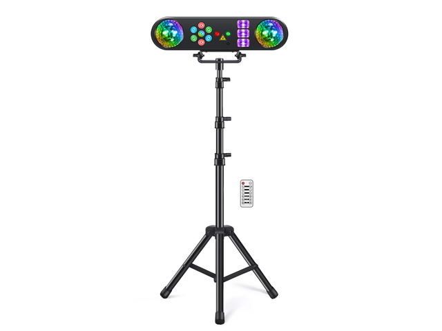 DJ Lights with Stand, 5 in 1 Party Bar Light Set with Rotating Ball, Strobe, UV, Colorful LED Par Light and Pattern, Sound Activated DJ Lighting...