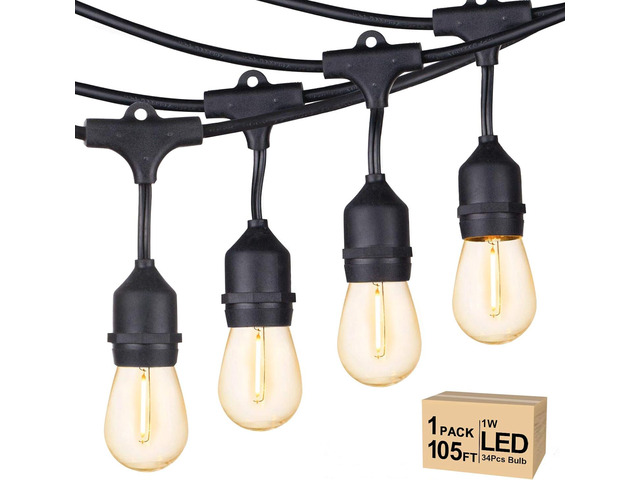 Outdoor String Lights 105 FT Outside Waterproof Commercial Grade ETL Patio Lighting with Shatterproof E26 S14 LED Dimmable Edison Bulbs, Hanging...