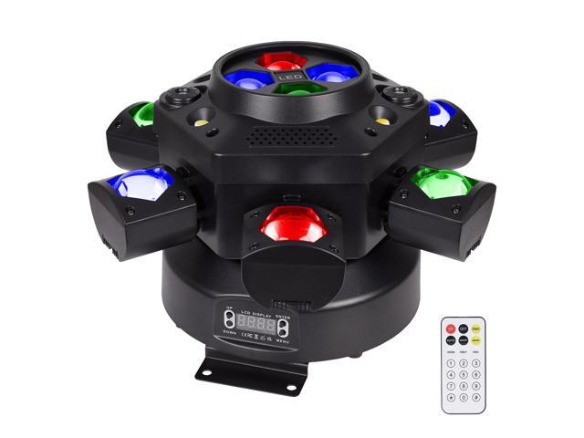Moving Head DJ Lights 150W RGBW, 6-Arm Party Stage Light with Remote 150W RGBW 6-arm beams, DMX-512 & sound-activated, quiet motor, sharp beam...
