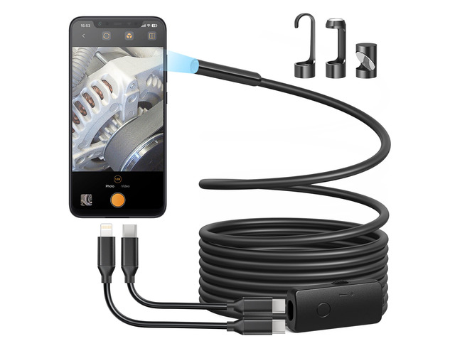 Endoscope Camera with Light, 1920P HD Borescope with 8 Adjustable LED Lights,Semi-Rigid Snake Camera, IP67 Waterproof Inspection Cam for iPhone &...