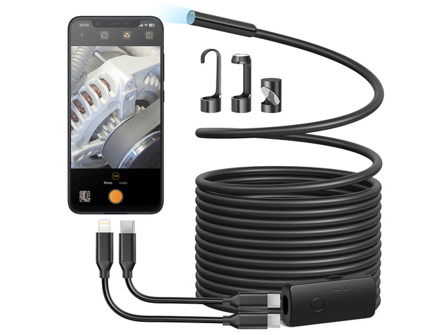 Endoscope Camera with Light, 1920P HD Borescope with 8 Adjustable LED Lights,Semi-Rigid Snake Camera,IP67 Waterproof Inspection Cam for iPhone &...