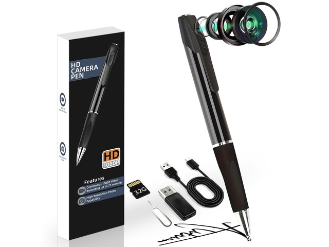 Covert Pen Camera with 1080p HD Video, Discreet Body Wearable Cam with 70-Min Battery & 32GB SD Card for Business, Evidence, and Home Nanny...