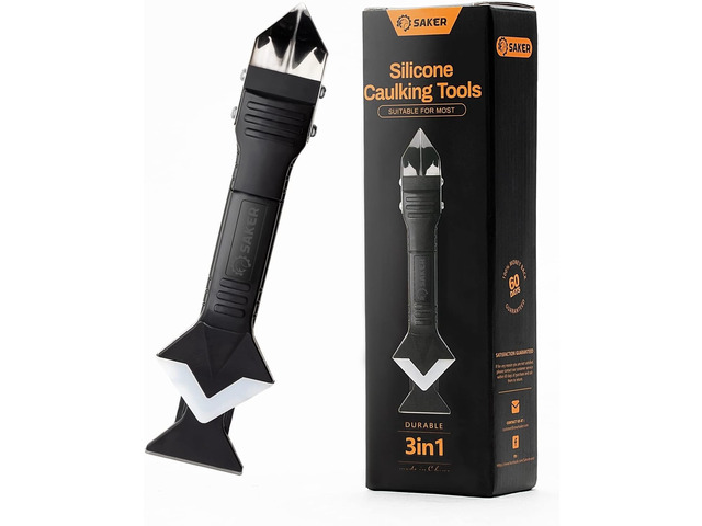 Silicone Caulking Tool 3-in-1 Grout Removal Tool Classic Black Sealant Finishing Scraper with Stainless Steelhead, Seam Repair Kit for Bathroom,...