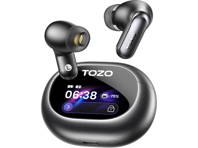 NC20 Pro Active Noise Cancelling Wireless Earbuds, Smart LCD Screen LDAC Hi-Res Audio, Stereo Bass, 6 Mics AI Call Ear Buds, 80H Playtime, IPX8...