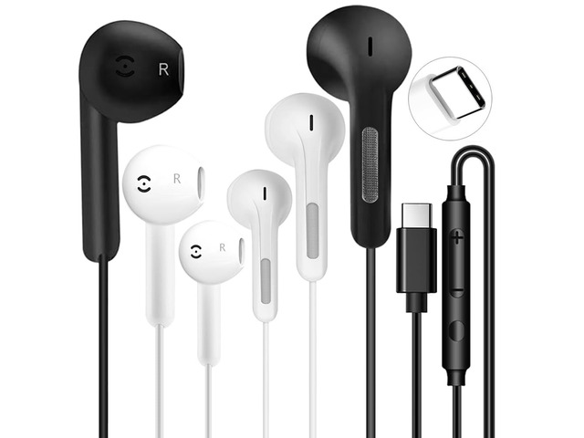 3 Pack USB C Headphones for iPhone 16/15 Pro Max/Plus, Wired Earbuds with Mic & Volume Control, HiFi Stereo Noise Cancelling Type C Earphones Wired...