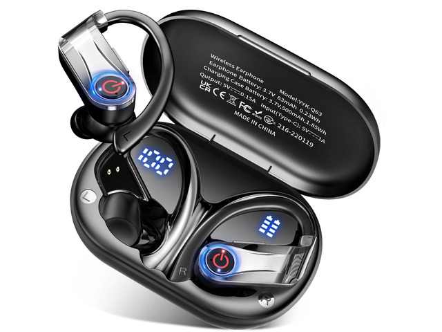 Bluetooth 6.1 Headphones True Wireless Earbuds 120hrs Playtime Wireless Charging Case, Digital Display Sports Ear Buds with Earhook Hi-Res Audio...