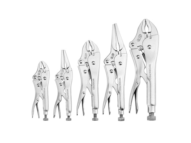 5-Piece Locking Pliers Set, Vice Grips with Chrome-vanadium Steel 5/7/10 inch Curved Jaw Pliers, 6.5/9 inch Long Nose Pliers