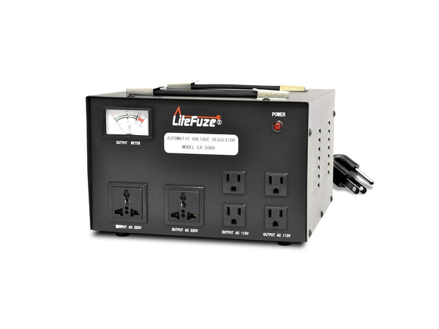LiteFuze 5000 Watt Voltage Transformer Converter with Builtin Regulator - Step Up/Down - 110V/220V - Circuit Breaker Protection [5-Years Warranty]