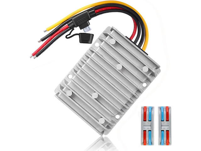 BZONE 24V 36V 48V to 12V 30A 360W Converter Step Down Voltage Reducer with Fuse & Connectors DC to DC Buck Converter 12V Golf Cart Voltage...