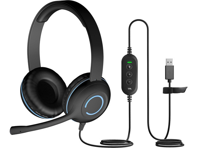 Cyber Acoustics AC-5008A USB-A Headset with in-Line Volume Control Wired USB Headphones with Mic, In-Line Volume and Mute Controls, Classroom or...