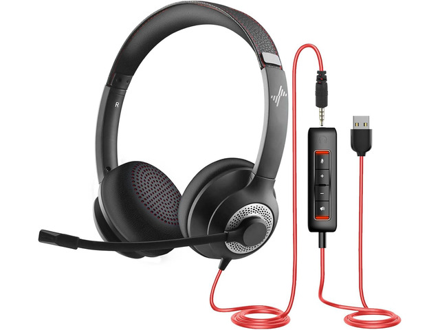 JIAMQISHI USB Headset with Microphone for PC, On-Ear Computer Laptop Headphones with Noise Cancelling Microphone in-line Control for Home Office...