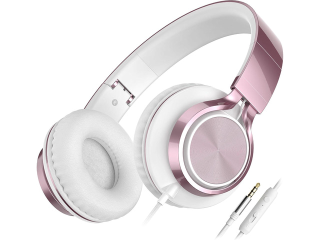 AILIHEN C8 Wired Headphones with Mic for Kids School,3.5mm Jack, Rose Gold On-Ear Noise Isolating Headphones with Volume Control, Foldable Corded...