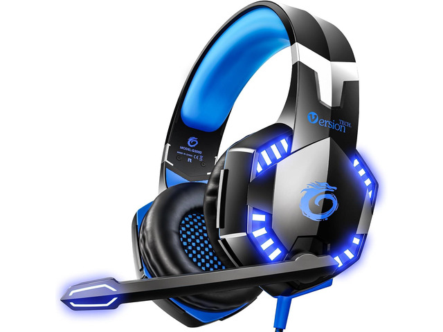 VersionTECH. G2000 Gaming Headset for PS5 PS4 Xbox One Controller,Bass Surround Noise Cancelling Mic, Over Ear Headphones with LED Lights for Mac...