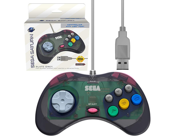 Retro-Bit SEGA Saturn Wired USB Controller - (Slate Grey)