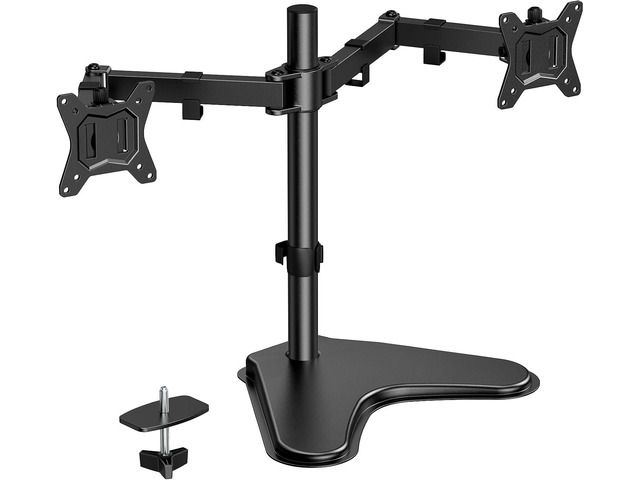 HUANUO 32 inches Dual Monitor Stand up to 17.6lbs per Arm, High-Grade Aluminum Free Standing Dual Monitors Mount for 2 Screens. Fully Adjustable...