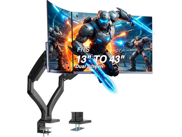 AVLT Dual Monitor Arm Desk Mount for 13-43' Screens, Heavy Duty - Black