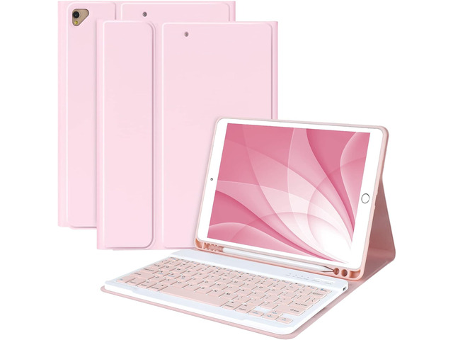 MMK for iPad 9/8/7th Generation Case with Keyboard 10.2 inch, Pink