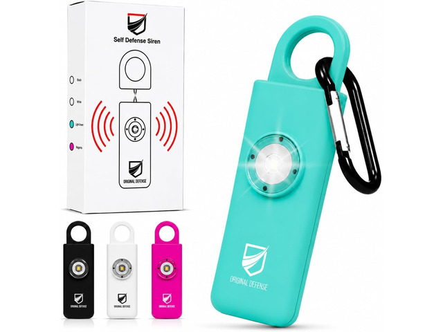 Original Defense Siren Self-Defense Alarm - 130 dB Keychain Alarm with LED Strobe Light for Women, Children, and Elderly - Police Recommended -...
