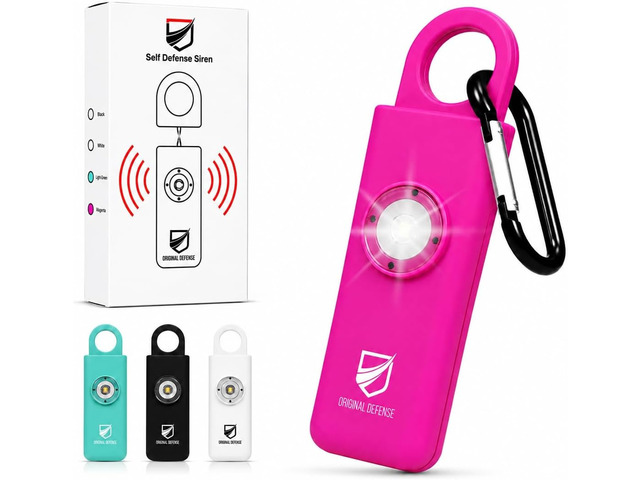 Original Defense Siren Self-Defense Alarm - 125 dB Keychain Alarm with LED Strobe Light for Women, Children, and Elderly - Police Recommended -...