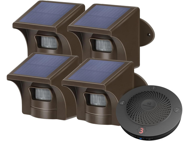 eMACROS Solar Wireless Driveway Alarm, 1 Plug-in Receiver & 4 Sensors