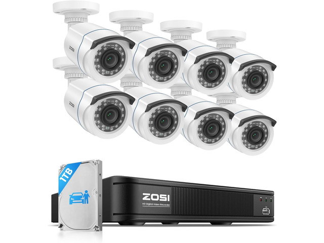 ZOSI 3K Lite Wired Security Camera System Outdoor, 8 X 2MP Cameras, 1TB HDD