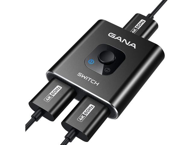 HDMI Switch 4k@60hz Splitter, GANA Aluminum Bidirectional HDMI Switcher 2 in 1 Out, Manual HDMI Hub Supports HD Compatible with Xbox PS5/4/3...