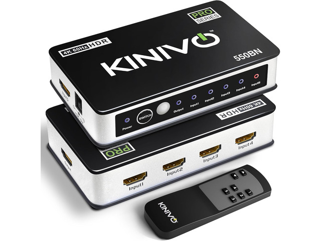 Kinivo HDMI Switch 5 in 1 Out 4K 60Hz (HDR 10, High Speed 18Gbps, IR Remote, HDCP2.2, Dolby Vision, VRR) - 550BN Switcher Compatible with Roku,...