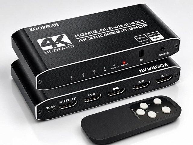 4k HDR HDMI Switch, Koopman 4 Ports HDMI 2.0 Switcher Selector with IR Remote Control, Supports HDCP 2.2 4K@60Hz UltraHD HDR10 3D HD1080P Dolby...