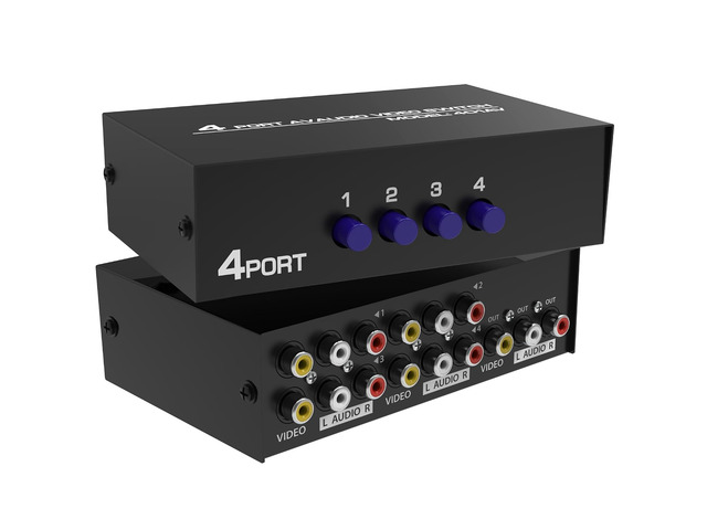 Fosmon 4-Way RCA Splitter AV Switcher 4 in 1 Out Audio Video Selector Box