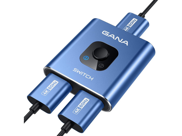 HDMI Switch 4k@60hz Splitter, GANA Aluminum Bidirectional HDMI Switcher 2 in 1 Out, Manual HDMI Hub Supports HD Compatible with Xbox PS5/4/3...