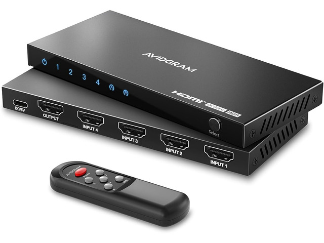 AVIDGRAM HDMI 2.1 Switch 4 in 1 Out, 4K120Hz, 8K60Hz, IR Remote