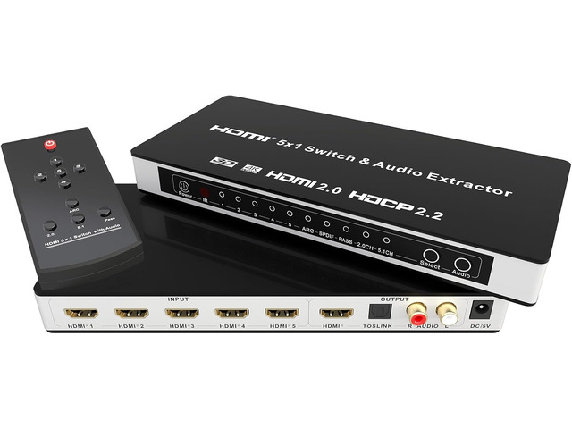 5 Port 4K@60Hz HDMI Switch eARC Audio Extractor PS5 TV