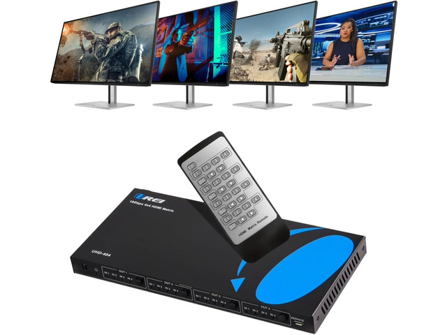 OREI 4x4 HDMI Matrix Switch 4K@60Hz with Downscale, HDR, HDCP 2.2, EDID
