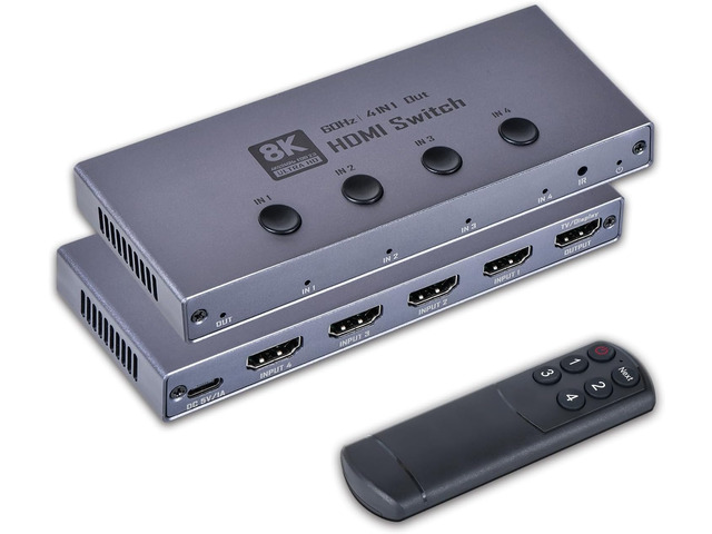 8K HDMI 2.1 Switch, HDMI 2.1 Switcher 4 in 1 Out Supports 8K@60Hz, 4K@120Hz, 1080P@240Hz, HDCP 2.3 CEC VRR ALLM HDR 10+ 3D Dolby Atmos Compatible...