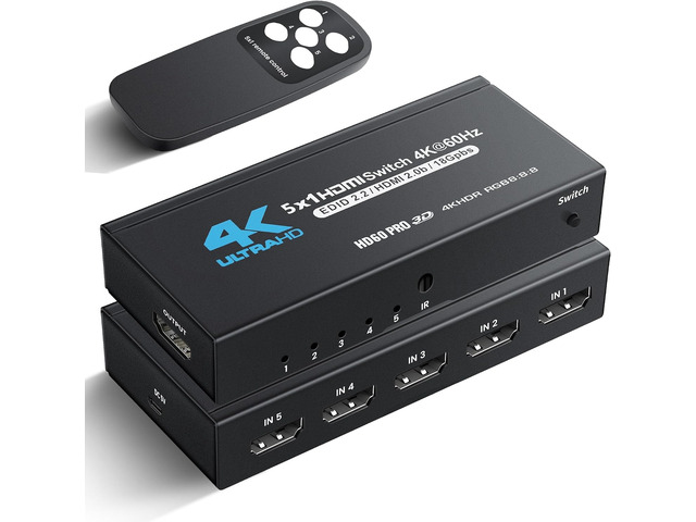 [Upgrade] NEWCARE 4K@60Hz HDMI Switch 5 in 1 Out with Type-C Charging Cable, HDMI Switcher with IR Remote,5 Port HDMI Selector Box Support HDMI...