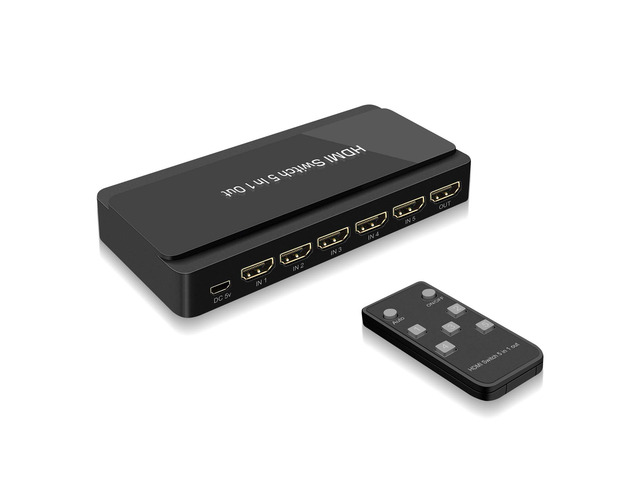 LVY HDMI Switch, 5 in-1 Out HDMI Selector Box with IR Remote Control Support 4k * 2k Ultra HD and 3D with IR Remote HDCP 1.4 for Xbox, PS4/PS5,...